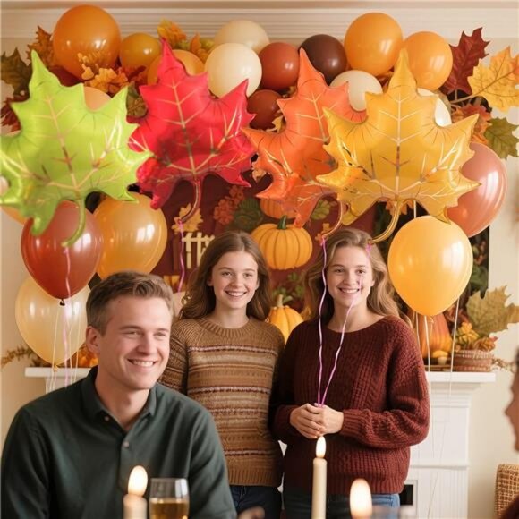 Fall Balloons Maple Leaf Foil Balloons 4Pcs Large Autumn Leaves - Picture 7 of 8